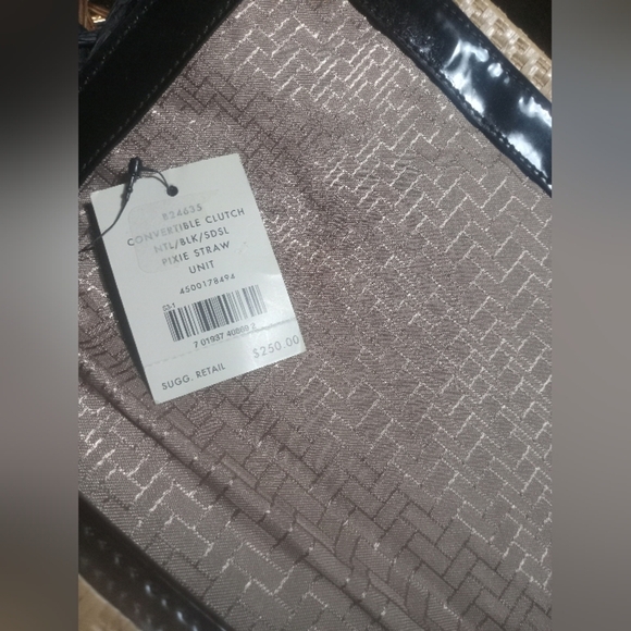 COLE HAAN Vintage Woven natural Pixie straw black patent leather trim Clutch - Picture 9 of 10